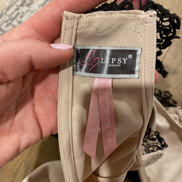 Black Lace/Sequin Top on Nude Dress - Picture 5 of 6